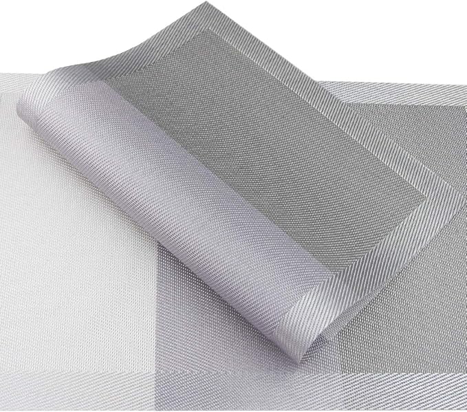 PIGCHCY Placemats 18x12 Inches Plastic Table Mats, Washable Easy to Clean Woven Vinyl for Dining Table Set of 4 (Classic Grey)