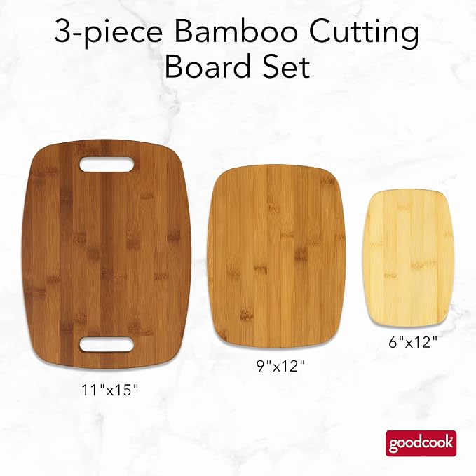 GoodCook Bamboo Cutting Board 3-Pack, Eco-Friendly Knife-Friendly Boards, 6x9-Inch, 9x12-Inch, 11x15-Inch, Durable and Moisture Resistant, Perfect for Food Prep and Serving