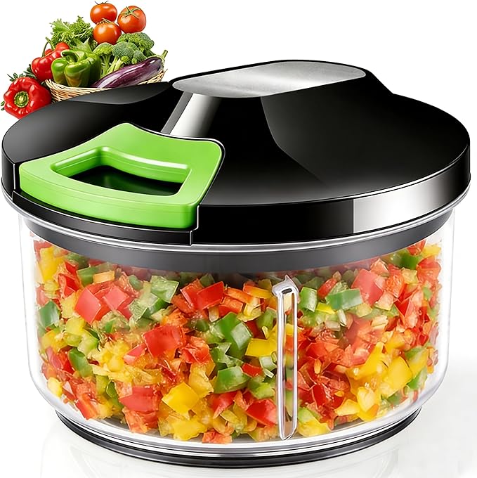 LHS Manual Food Chopper Vegetable Cutter, Hand String Vegetable Chopper Onions Cutter for Vegetable Fruits Nuts, (800ml,BLACK)