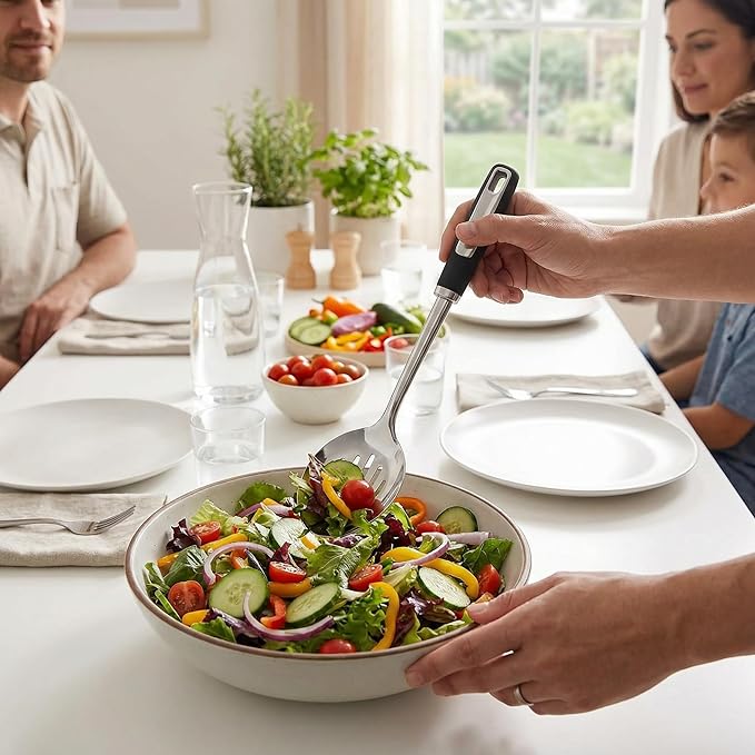 Cooking Utensil Set, Stainless Steel Kitchen Tools Include Solid & Slotted Spatula,Soup Ladle, Heat-Resistant, Dishwasher Safe, Ergonomic Handle