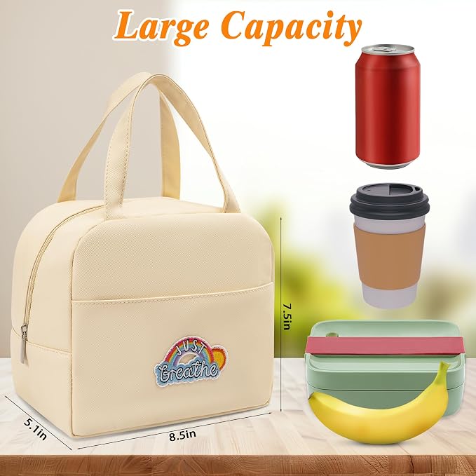 Preppy Lunch Box for Women Small Personalized Insulated Lunch Bag for Adults Reusable Freezable Lunchbox Cooler Tote for Office Work Picnic Beach Rainbow
