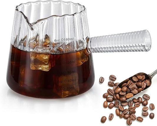 6oz Espresso Measuring Cup, V-spout Glass Espresso Shot Cup with Handle and Two Measuring Scale, Essentials Accessories for Espresso Machine and Coffee Bar