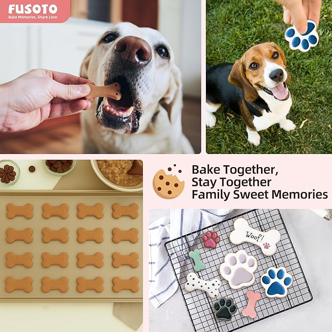 FUSOTO 8PCS Dog Paw Bone Cookie Cutter Set, Stainless Steel Baking Supplies for Homemade Cookies, Dog Paw Bone Cookie Cutters Shapes Biscuit Molds for Treat