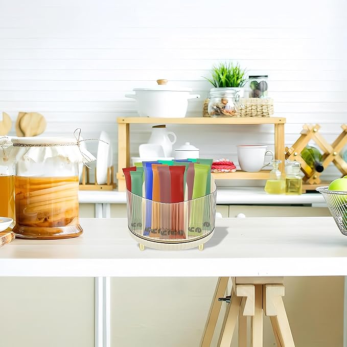 Drink Packet Organizer, Turntable Water Packet Organizer, Mix Drink Station Organizer, Pantry Organization Storage Bins for Kitchen Fridge Countertop Cabinet, 6 Parts for Snacks Packets Spices