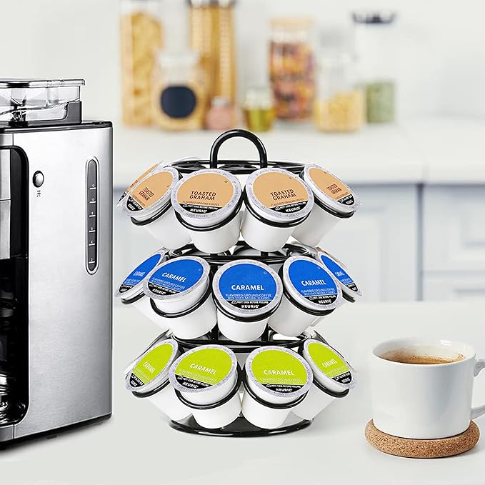 Coffee Pod Holder for Keurig Pods, K Cup Holder, K Cup Carousel, Coffee Pods Organizer Stand, No Assembly Required, 27 Pods Capacity, 360-Degrees Rotating -Black