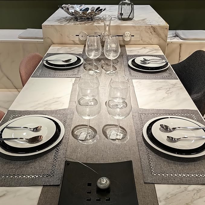 Placemats Set of 4 for Dining Table with Hollow Edge Design- Table Mats 12x 18 Inch, Cloth Place mats Machine Washable (Grey 4pcs)