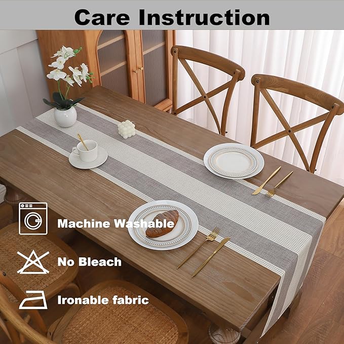 Gernaice 2PCS Boho Table Runner, Rustic Striped Cotton Linen Farmhouse Table Runners for Dresser End Coffee Table Home Decor, 24" L X 13" W Dark Brown