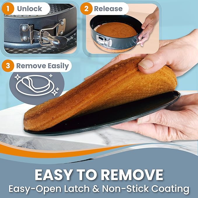 8 Inch Springform Cake Pan NONSTICK - Cheesecake Pan with Silicone Sleeve – NO LEAKS in Water Bath - No Foil Wrap Needed - Easy Cake Release – Sturdy Build - Heavy-Gauge Carbon Steel 0.4 mm