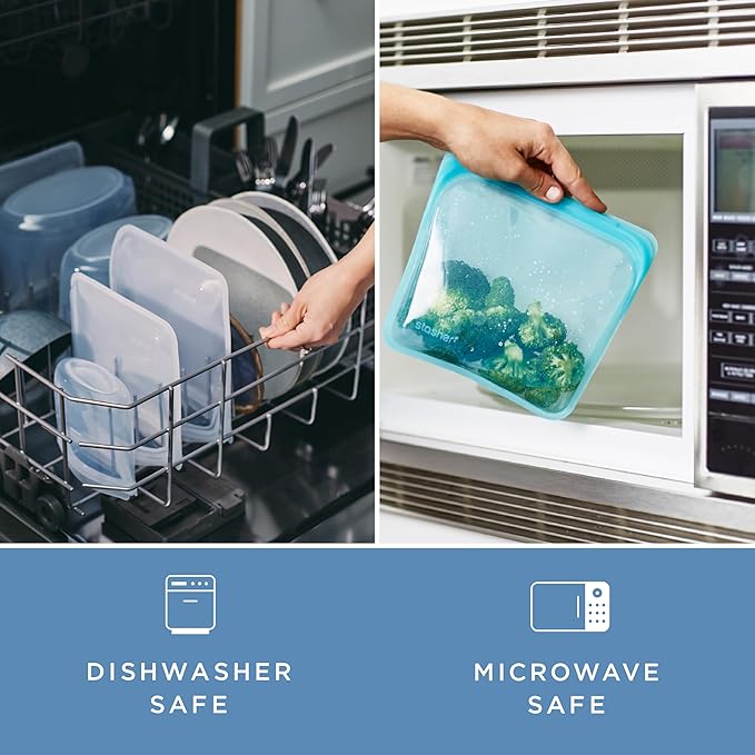 Stasher Silicone Reusable Storage Bags & Insulated Lunch Bag, 3-Pack, Reusable Freezer Bags, Microwave, Dishwasher, Oven Safe, Sous Vide, Lunch Containers, Eco Friendly, Food Storage Bags, Clear | Insulated Lunch Bag