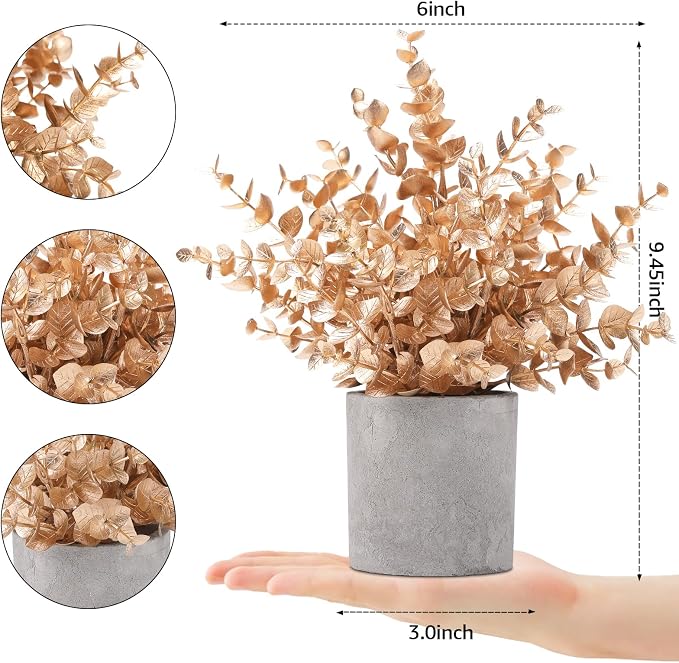 Coferset 2 Pack Gold Eucalyptus Small Fake Plants Potted Artificial Plants for Christmas Decorations Shelf Desk Home Farmhouse Room Coffee Table Bathroom Decor