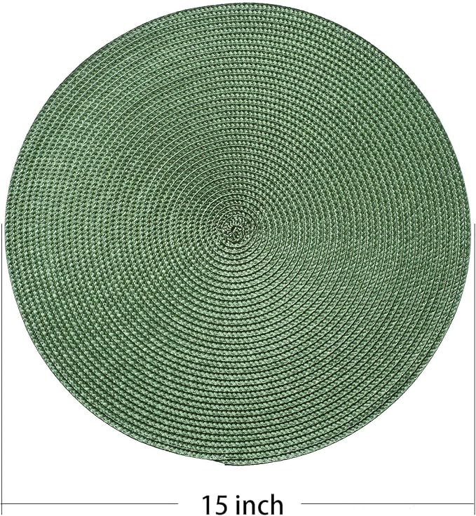 AHHFSMEI Round Placemats Set of 8 Heat Resistant Washable Non-Slip Woven Braided Table Mats for Dining Table Kitchen & Home Decor (Olive Green,8)
