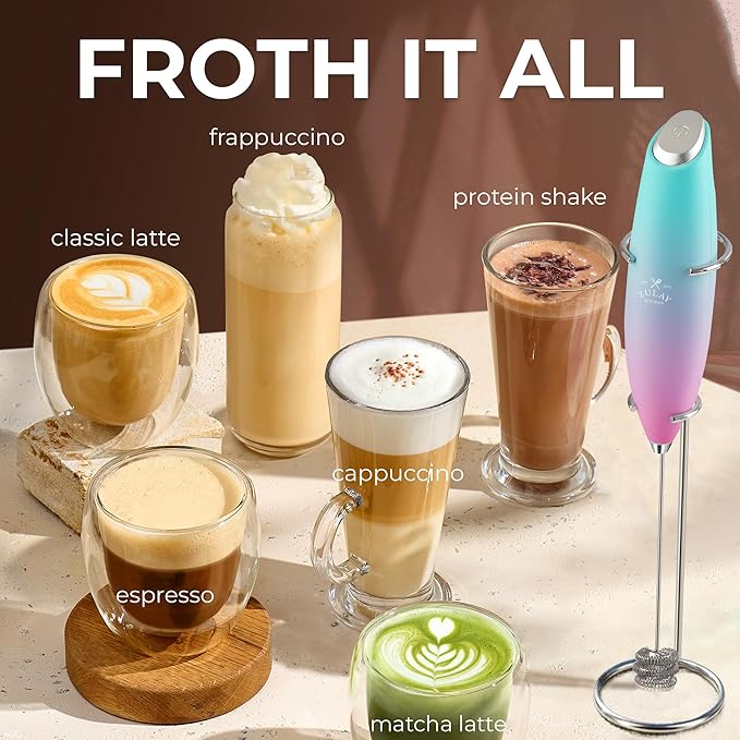 Zulay Kitchen Powerful Milk Frother Wand With Duracell Batteries - Ultra Fast Handheld Drink Mixer - Electric Whisk Foam Maker for Coffee, Lattes, Cappuccino & Matcha - Triple Whisk - Pink Rose