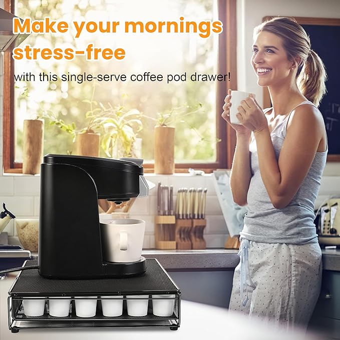 Coffee Pod Holder for Counter, Coffee Pod Stands, Coffee Pod Drawer,Storage Organizer for 36 K CUP, Compatible with KCups, Carousel with K Cup, Black