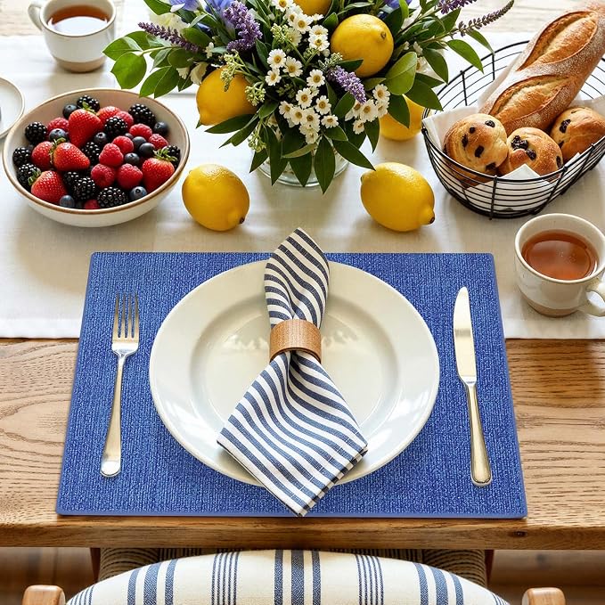 homing Faux Leather Heat Resistant Placemats 8 Packs, Waterproof Wipeable Dining PU Place Mats for Indoor & Outdoor, Easy to Clean, Sea Blue