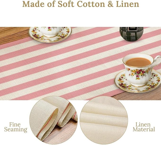 Striped Table Runner,Modern Minimalism Pink Table Runner for Home Kitchen Table Decor Dining Coffee Room Birthday Party Decor 13x60 Inch