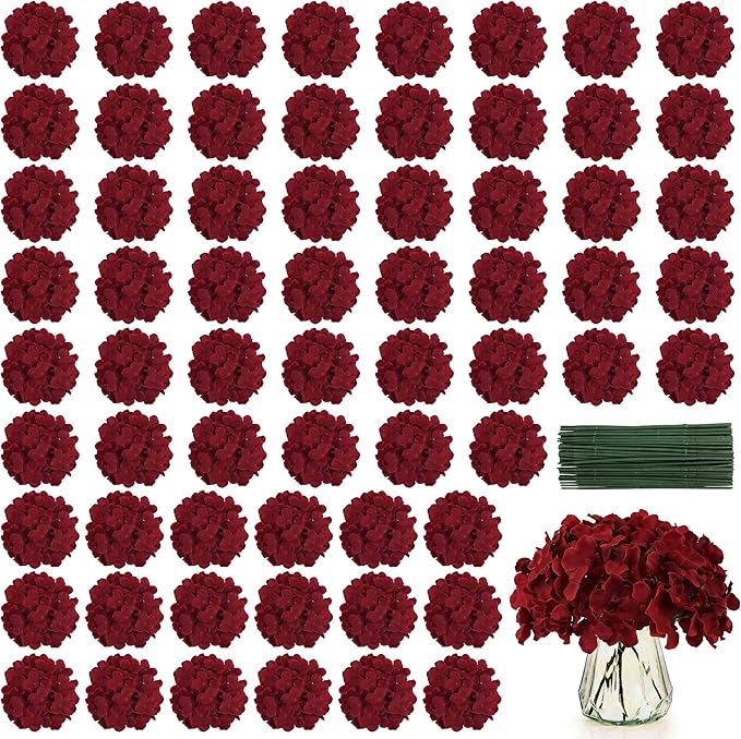 64 PCS Silk Hydrangea Flowers with Detachable Stems, Full Artificial Hydrangea Heads for Wedding Centerpieces, Bridal Shower Bouquets, DIY Floral Arrangements & Home Decor