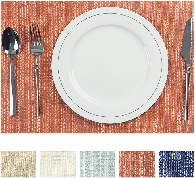 AHHFSMEI Placemats Set of 8 Washable Woven Vinyl Placemats for Dining Table Heat Resistant Non-Slip Stain Resistant Table Mats for Kitchen & Home Decor(Multi Orange,8)