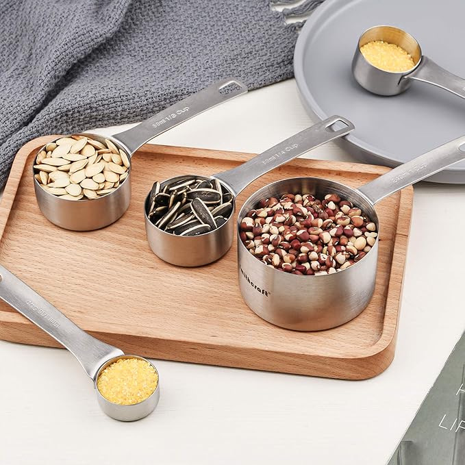 Measuring Cups Set 8, 18/8 Stainless Steel Measuring Cups Set, Metal Measuring Cups With 1/8, 1/4, 2/3, 3/4 Measuring Cup for Kitchen & Baking