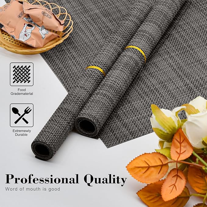 Placemats Set of 6 Washable Indoor/Outdoor Vinyl Place Mats for Dining Table Durable Non-Slip Heat Resistant PVC Weave Table Mats（Cappuccino）