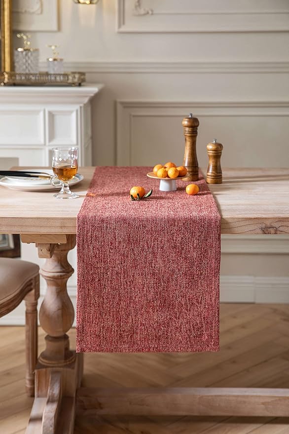 ZeeMart Burlap Style Farmhouse Table Runners 72 Inches Long, Red Rustic Woven Dining Table Runner for Everyday Use, 14x72 Inches, Red