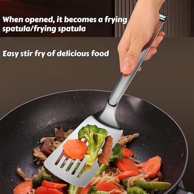 New Kitchen Cooking Tongs, Multifunctional Frying Spatula with Detachable Design, 304 Stainless Steel, Perfect for Grilling, Cooking, Frying, and Griddling (12.8 Inch)