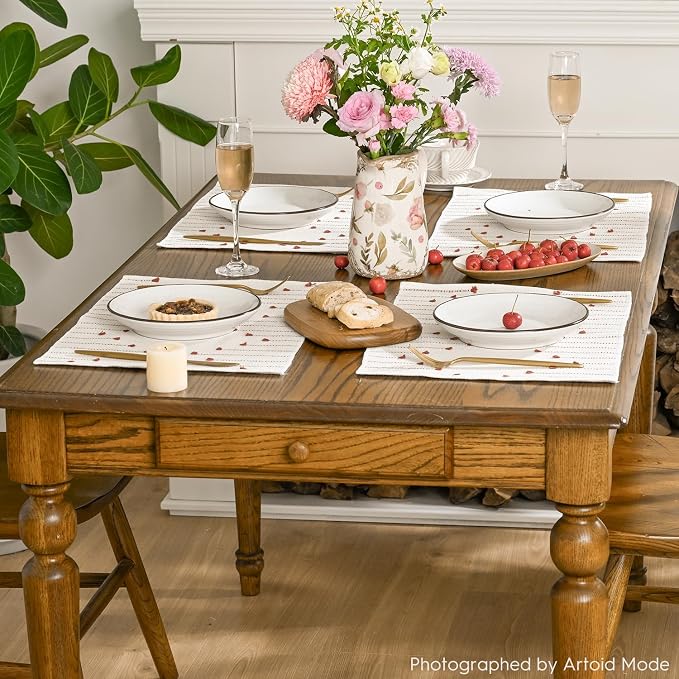 Artoid Mode Caramel Farmhouse Woven Rustic Placemats Set of 6,12x18 Seasonal Holiday Macrame Burlap Kitchen Dining Table Decoration for Home Party Decor