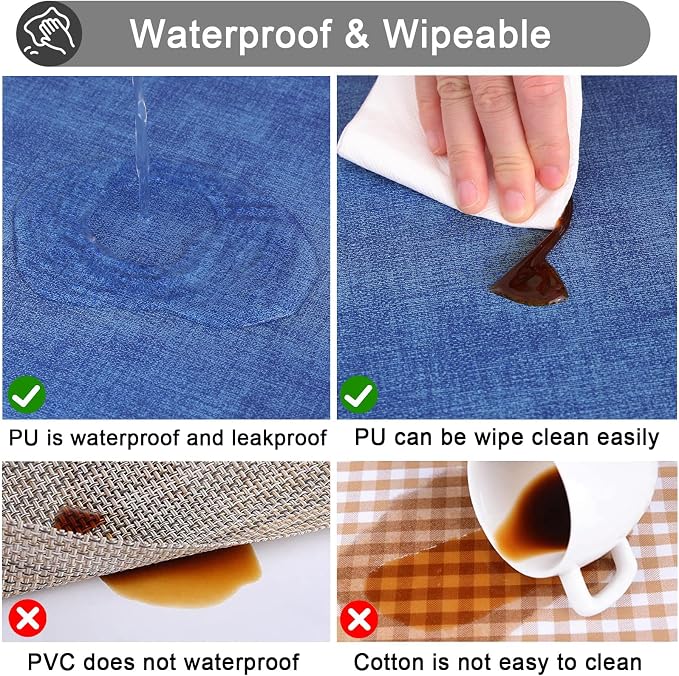 homing Faux Leather Heat Resistant Placemats 8 Packs, Waterproof Wipeable Dining PU Place Mats for Indoor & Outdoor, Easy to Clean, Sea Blue