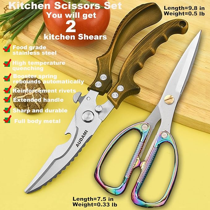 Poultry Shears 2-Pack, Heavy Duty Meat Scissors, Stainless Steel Spring Loaded, Turkey & Chicken Shears, Food Scissors