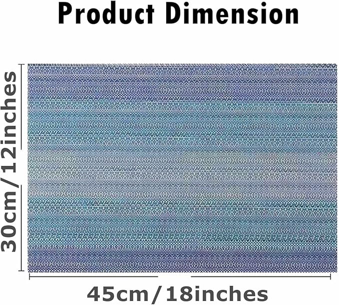 Placemats, Placemats for Dining Table Set of 4, Kitchen Table Mats Heat-Resistant Non-Slip Washable PVC Woven Vinyl Place Mats for Dining Room Table Decoration (Pack of 6, Gradient Blue)