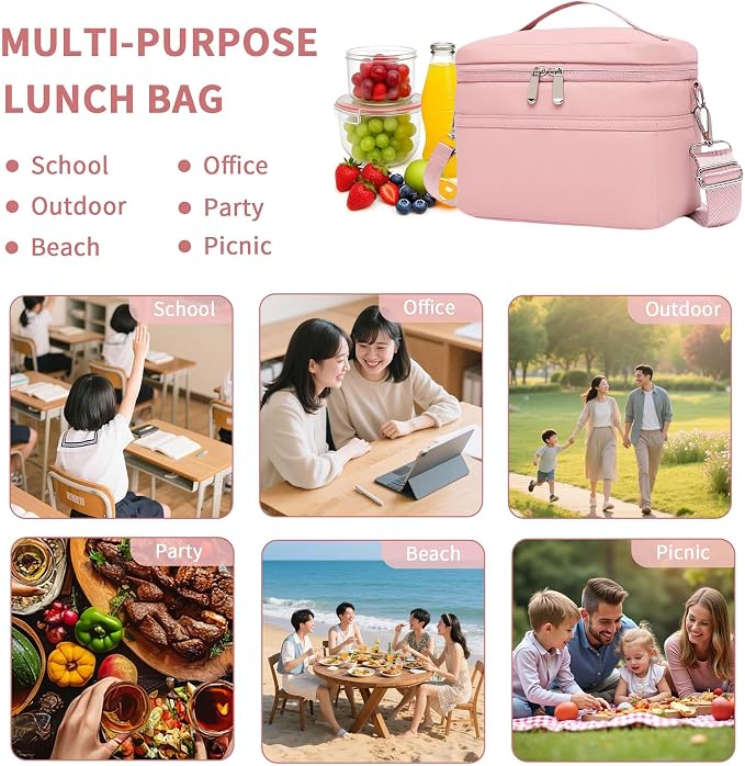 Insulated Lunch Bag for Women Adult Lunch Box Lightweight Waterproof Lunchbox Soft Cooler Reusable Lunch Bags for Work