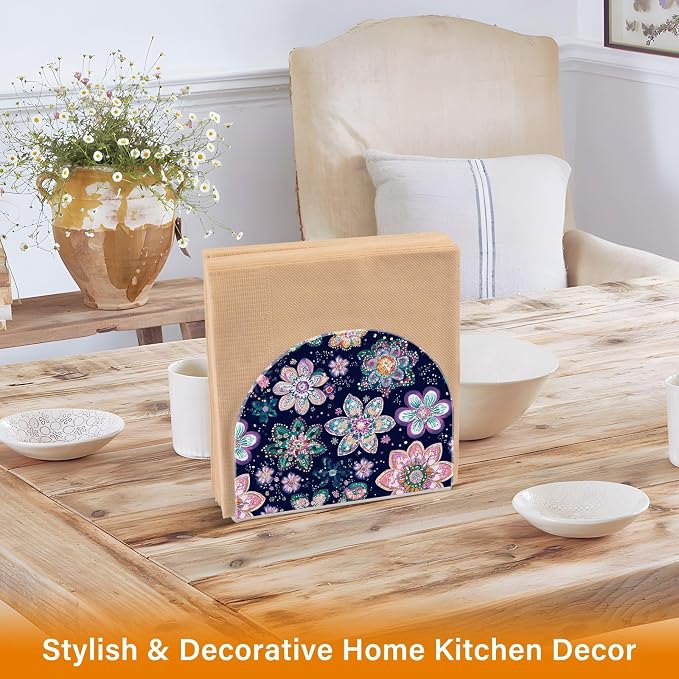 Mandala Cherry Blossoms Abstract Floral Napkin Holder for Table Acrylic Vertical Napkin Holders for Paper Napkins Decor Napkin Dispenser for Home Party Dining Cocktail Kitchen Accessories, 2 Pack