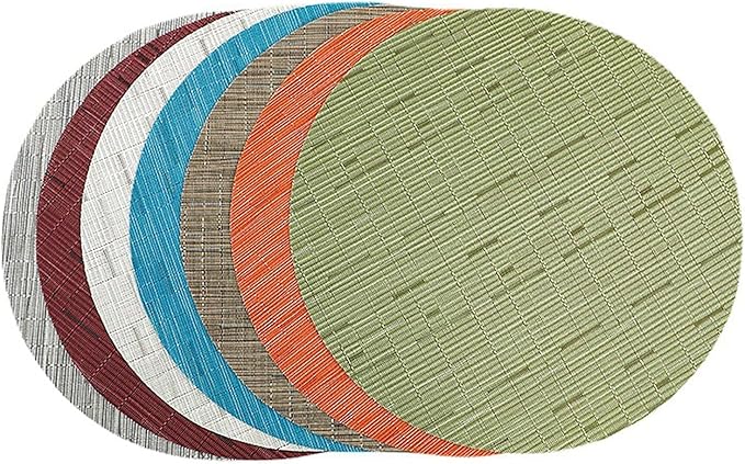 Round Placemats Set of 6 Woven Table Mats Washable Non-Slip Place Mats 13.8 Inch for Christmas Decoration Home Wedding Party,Silver Gray