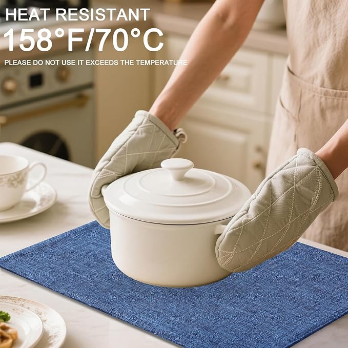 Homaxy Cloths Placemats for Dining Table Set of 12, Heat Resistant Washable Cotton Linen Blend Table Mats, Easy to Clean Place Mats for Indoor Outdoor Party Kitchen Decoration, 13" x 19", Blue