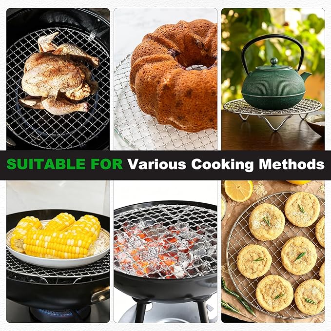 M METERXITY 2 Pack Wire Cooling Racks for Baking with Legs, Round Stainless Steel Cooling Racks for Cooking Baking Steaming BBQ, Dishwasher Safe [10.63'' x 2.6'', Free Cleaning Brush]