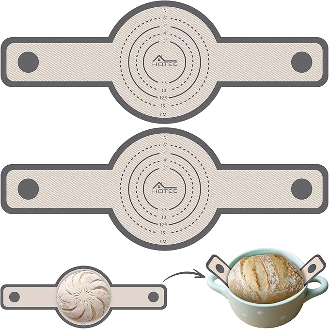 HOTEC 2 Pcs Silicone Bread Sling for Dutch Oven, 0.7MM Thickened Heat Resistant to 500°F Non-Stick Baking Mat with Long Handle Easy to Transfer Sourdough Bread, Dutch Oven Liners Baking Supplies