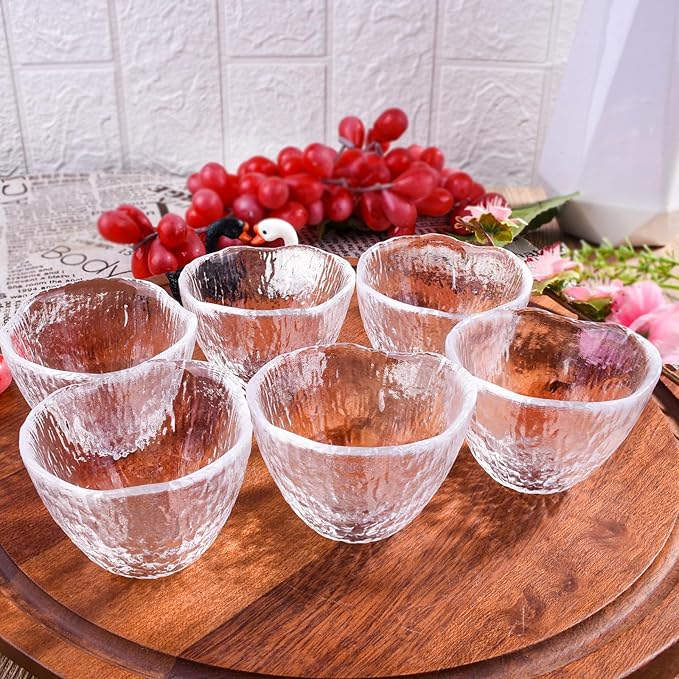 1.7 oz Small Glass Cup Set of 4-50ml Clear Sake Cup, Espresso Shot Glass, and Whiskey Tasting Glass - 2.55" Wide x 1.89" Tall Textured Transparent Glassware for Spirits, Tea, and Home Bar