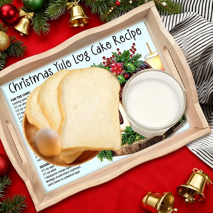 BAYUNOE DIY Diamond Serving Tray Christmas Rectangular Breakfast Tray with Handle Handmade Diamond Art Painting Wooden Tray for Dinner Plate Coffee Room Living Home Organizer-Cake