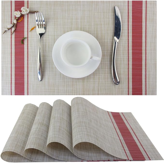 Table Mats Place Mats Indoor Set of 4 Washable Non Slip Kitchen Plastic Dining Placemats Set of 4（Red）