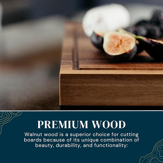 Handmade Walnut Cutting Board – Wooden Chopping Board with Juice Groove and Handles – Durable, Knife-Friendly, and Made in the USA (Large)