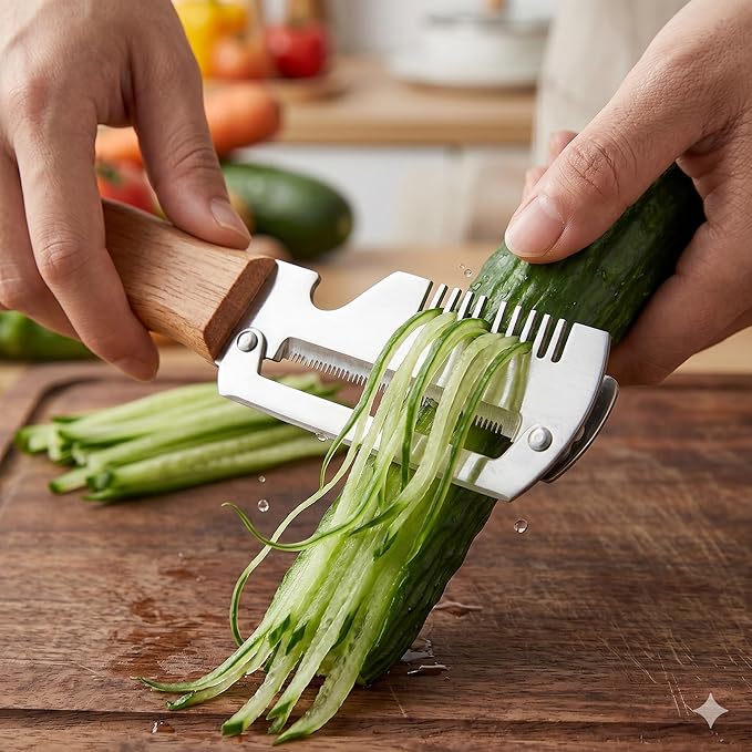 New Multifunctional Vegetable Peeler with Wooden Handle, 3-in-1 Stainless Steel Vegetable Peeler with Built-in Bottle Opener for Kitchen, Hand Held Peeler Slicer Kitchen Tool for Fruit and Vegetable