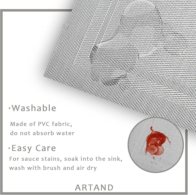 DACHUI Placemats Set of 4, Linen Look Woven Place Mats, Water Resistant, Heat Resistant, Washable, Durable Table Mats (Silver)