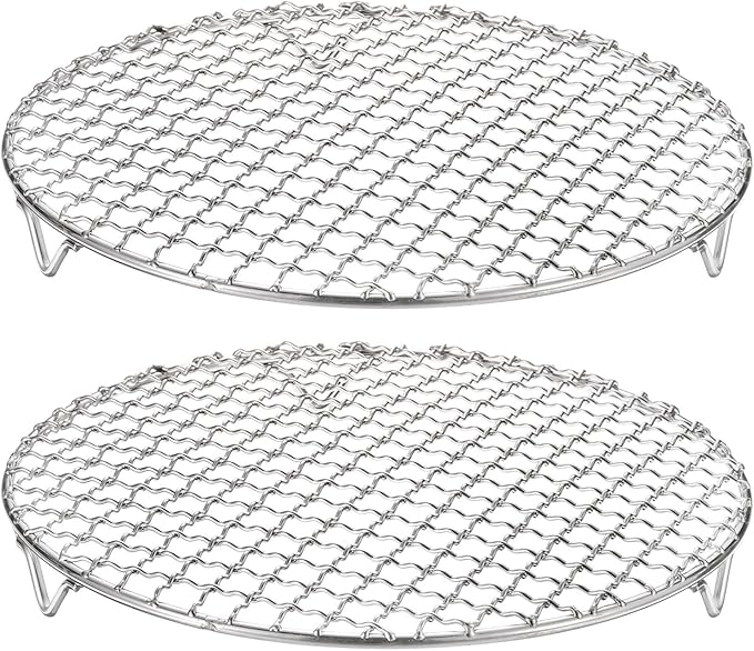 HARFINGTON 2pcs Round Cooking Rack 9.4-inch 201 Stainless Steel Cross Wire Barbecue Grill Net with 20mm Legs for Cooking Baking Steaming BBQ