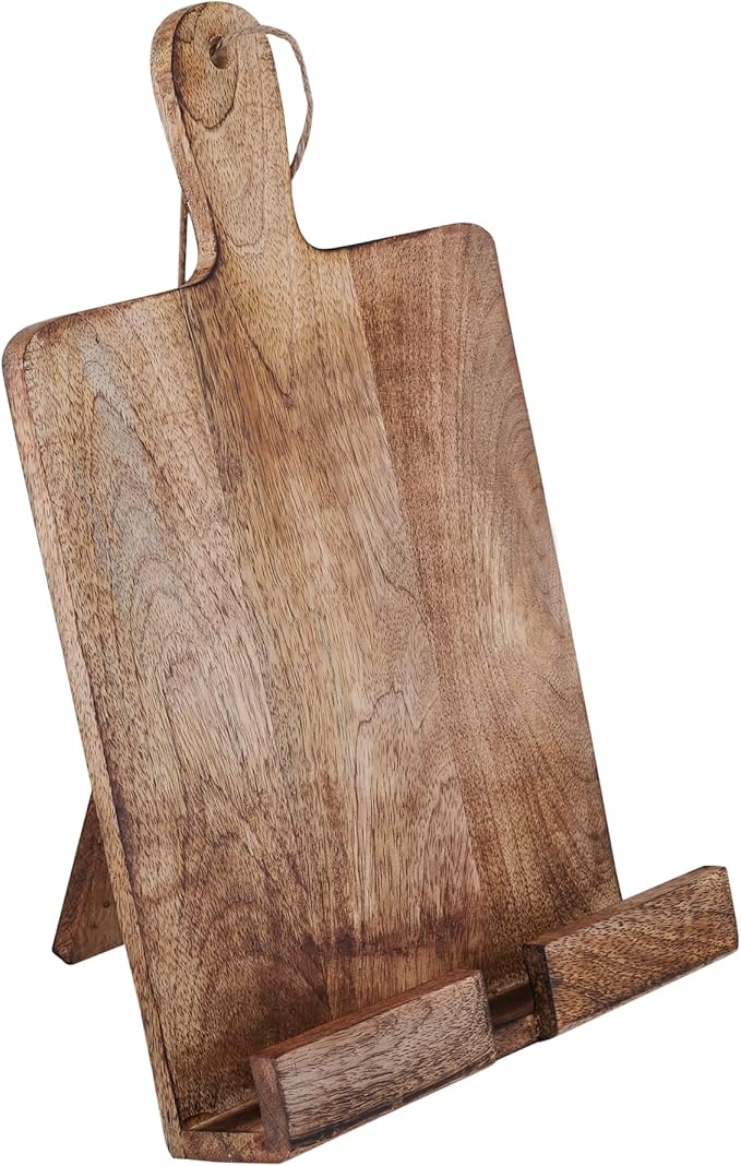 Wedding Cooking Gifts Wooden Cookbook Stand Chopping Board Style Foldable Recipe Book Stand Holder Easel for Kitchen Text Book Tablet L 9.5 x B 1.5 x H 14 inches (Brown)