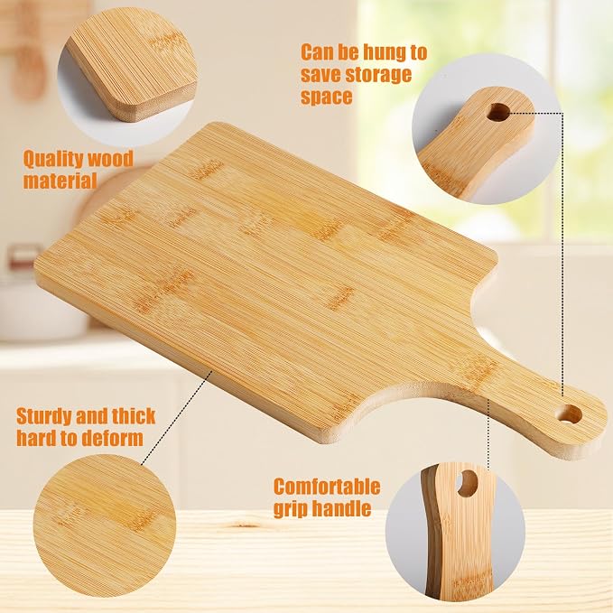 10 Pcs Wood Cutting Board with Handle,13.8x7 Inch Wood Kitchen Chopping Board,Bamboo Cutting Board Bulk,Serving Board for Cheese,Pizza,Bread,Charcuterie Boards for Wedding Housewarming Gift
