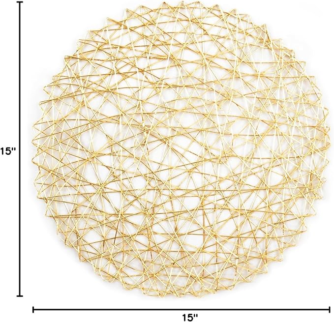 DII Woven Paper Tabletop Collection Holiday or Event Décor, Round Placemat Set, 15" Dia, Gold, 6, Piece