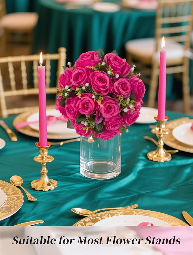 BLOSMON Hot Pink Flowers Artificial: 2 Pcs Fake Rose Balls Centerpieces | Faux Silk Kissing Bouquet Floral Arrangement for Home Wedding Party Event Table Decoration