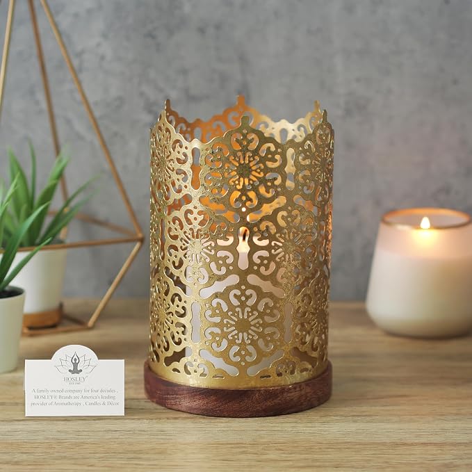 Hosley Metal Diamond Cut Design Candle Holder 7.5 Inch High, Gold Perfect for Home Decor, Lighting, Wedding, Parties, Gifting