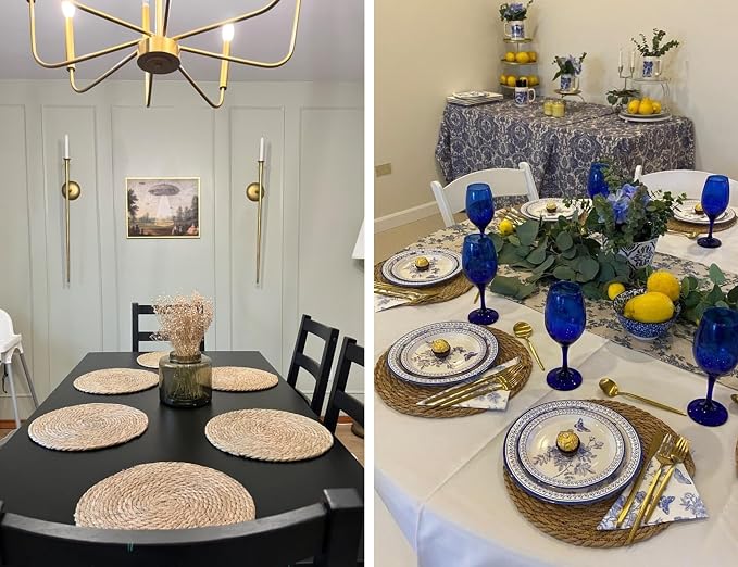 13 in Round Woven Placemats Plate Chargers Set of 4, Boho Farmhouse Rustic Woven Place Mats for Dining Table Decor, Rattan Wicker Table Mats Indoor Fall Chargers for Dinner Plates