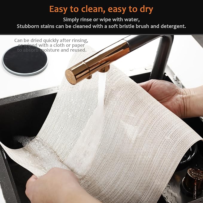 Placemats Set of 12 Washable&Wipeable Place mats for Dining Table Kitchen Indoor Outdoor Table Mats Heat Resistant Non Slip Woven Vinyl Table Placemats (Beige，12PCS)