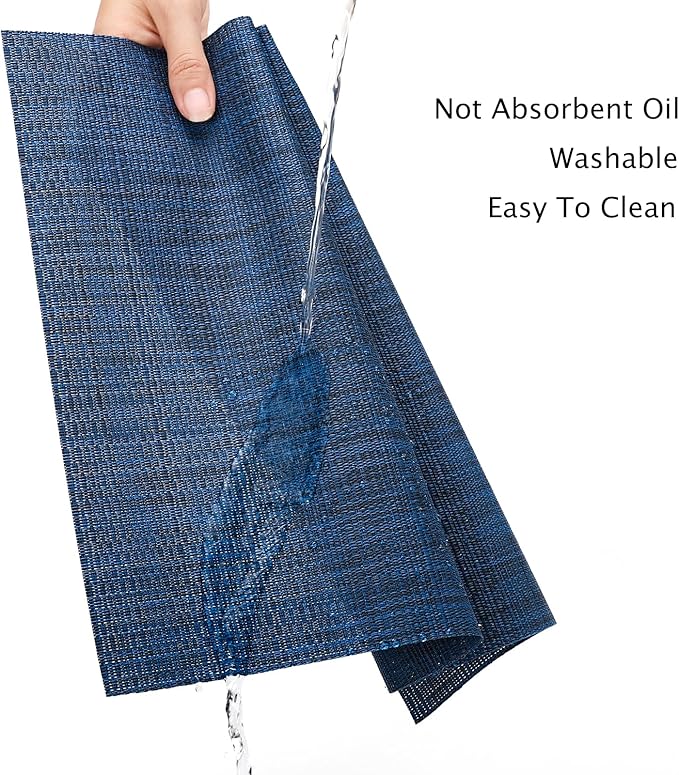 Myir JUN Placemats Set of 6, Vinyl Woven Placemats Place Mats Indoor Washable Table Mats Non-Slip Place mats for Dining Table (Dark Blue, Set of 6)
